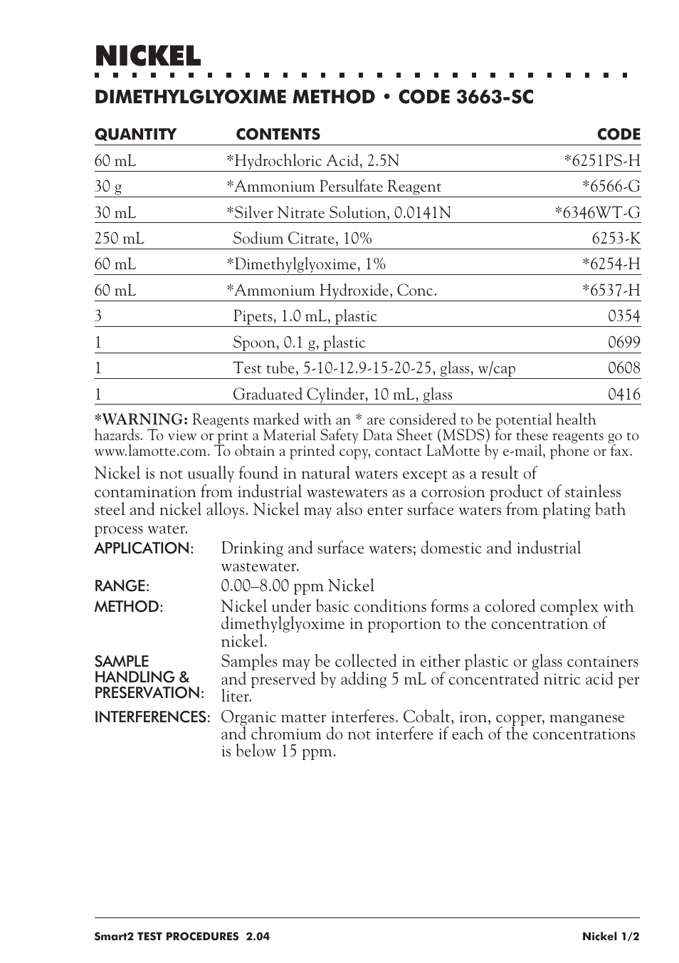 Nickel | LaMotte SMART 2 User Manual | Page 185 / 258