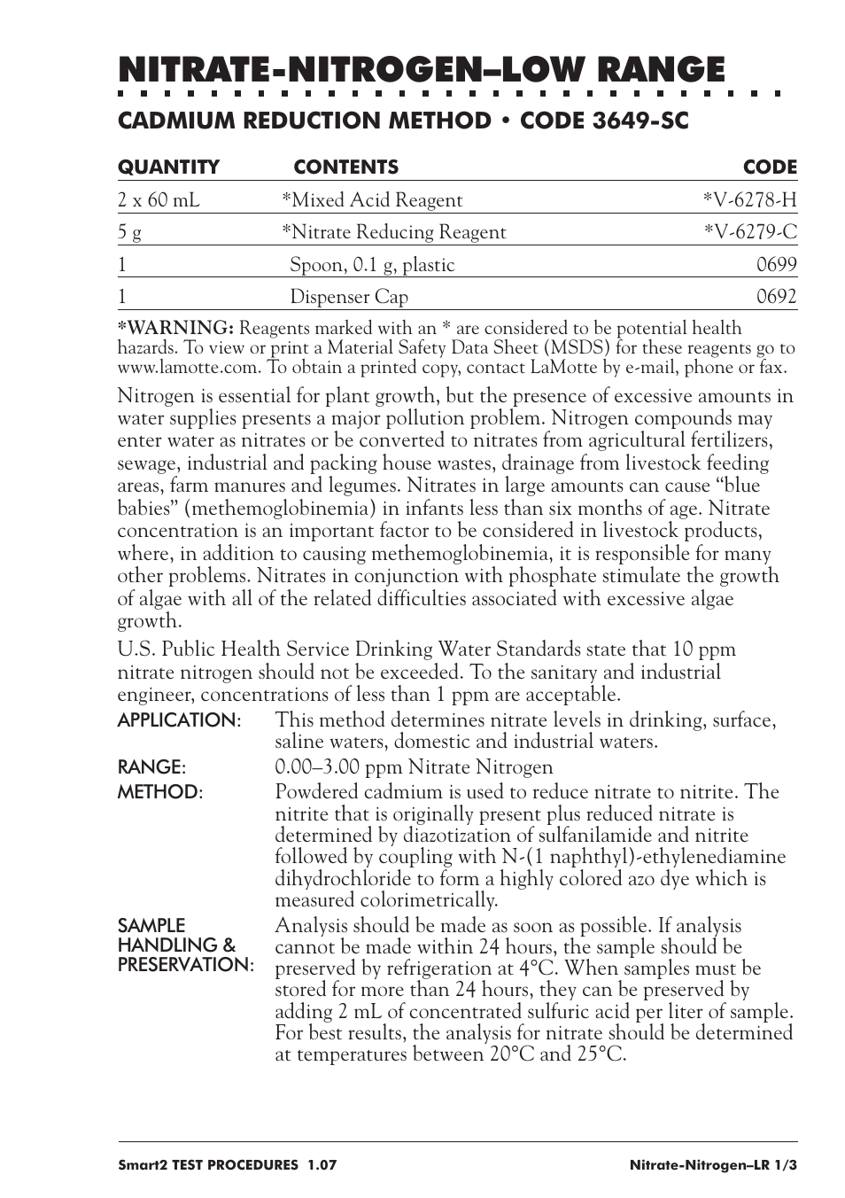 Nitrate-nitrogen–low range | LaMotte SMART 2 User Manual | Page 189 / 258