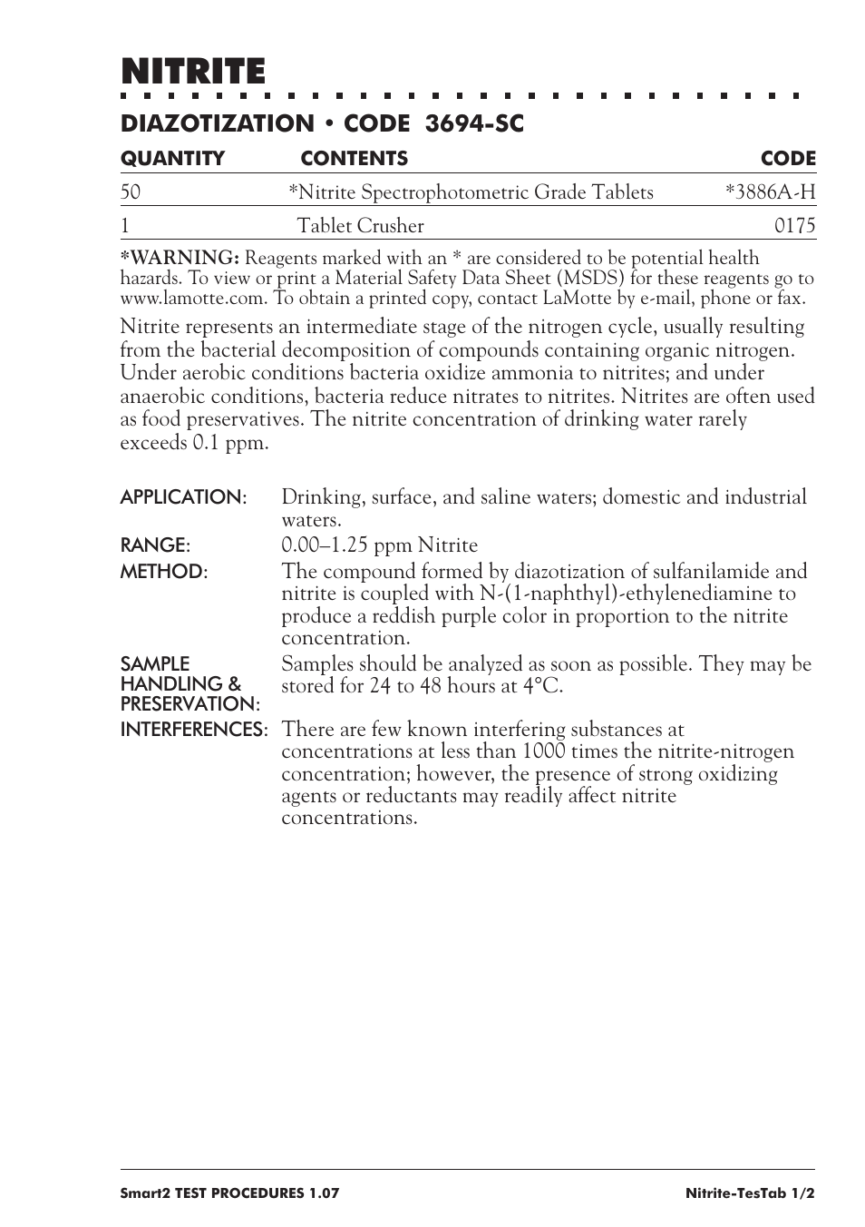 Nitrite | LaMotte SMART 2 User Manual | Page 193 / 258