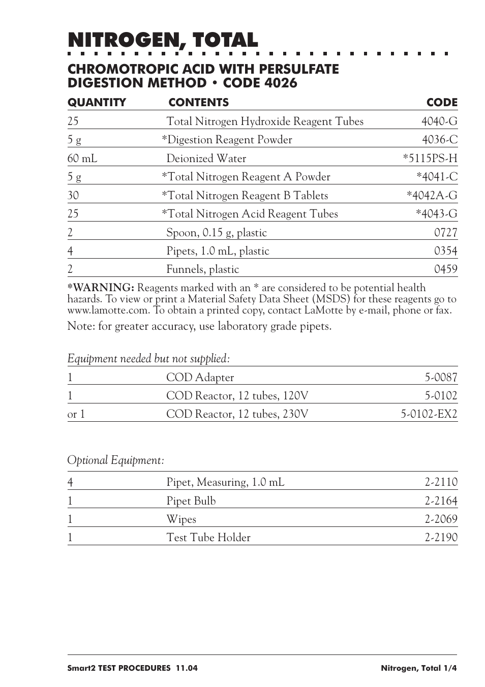 Nitrogen, total | LaMotte SMART 2 User Manual | Page 197 / 258