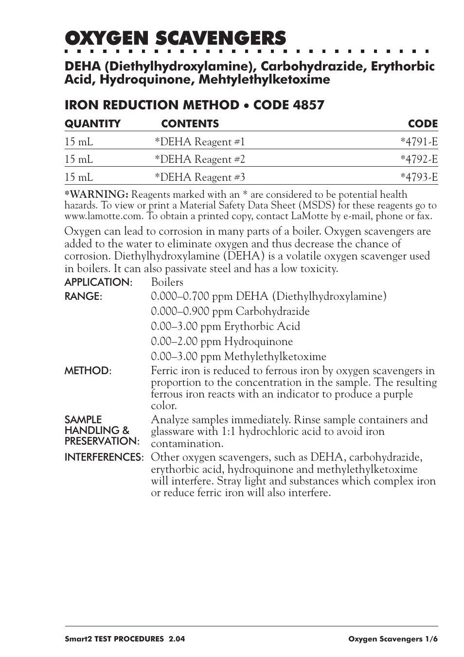 Oxygen scavengers | LaMotte SMART 2 User Manual | Page 201 / 258
