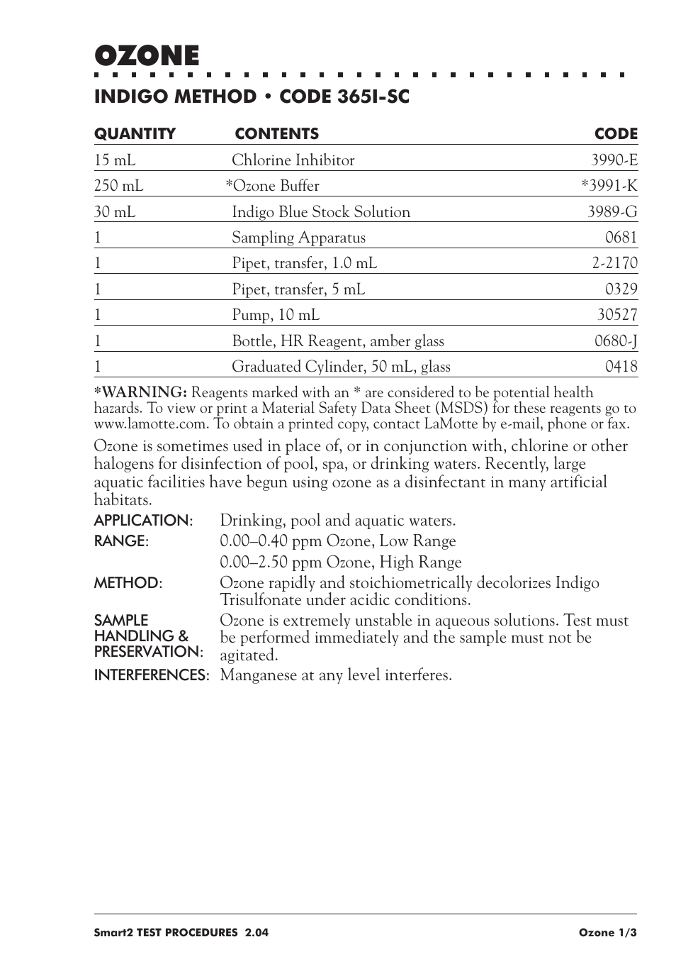 Ozone | LaMotte SMART 2 User Manual | Page 209 / 258