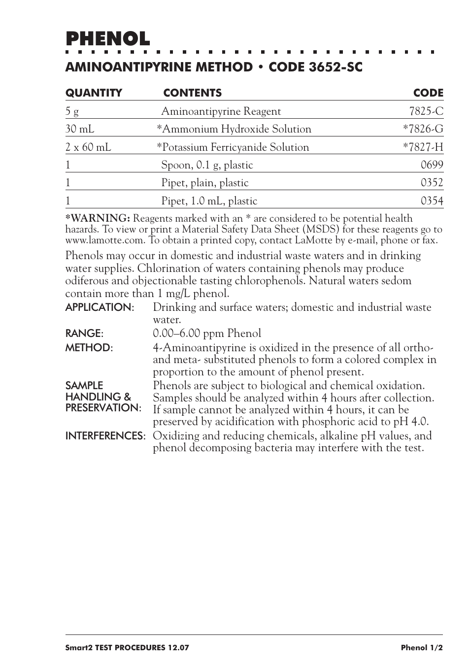 Phenol | LaMotte SMART 2 User Manual | Page 217 / 258