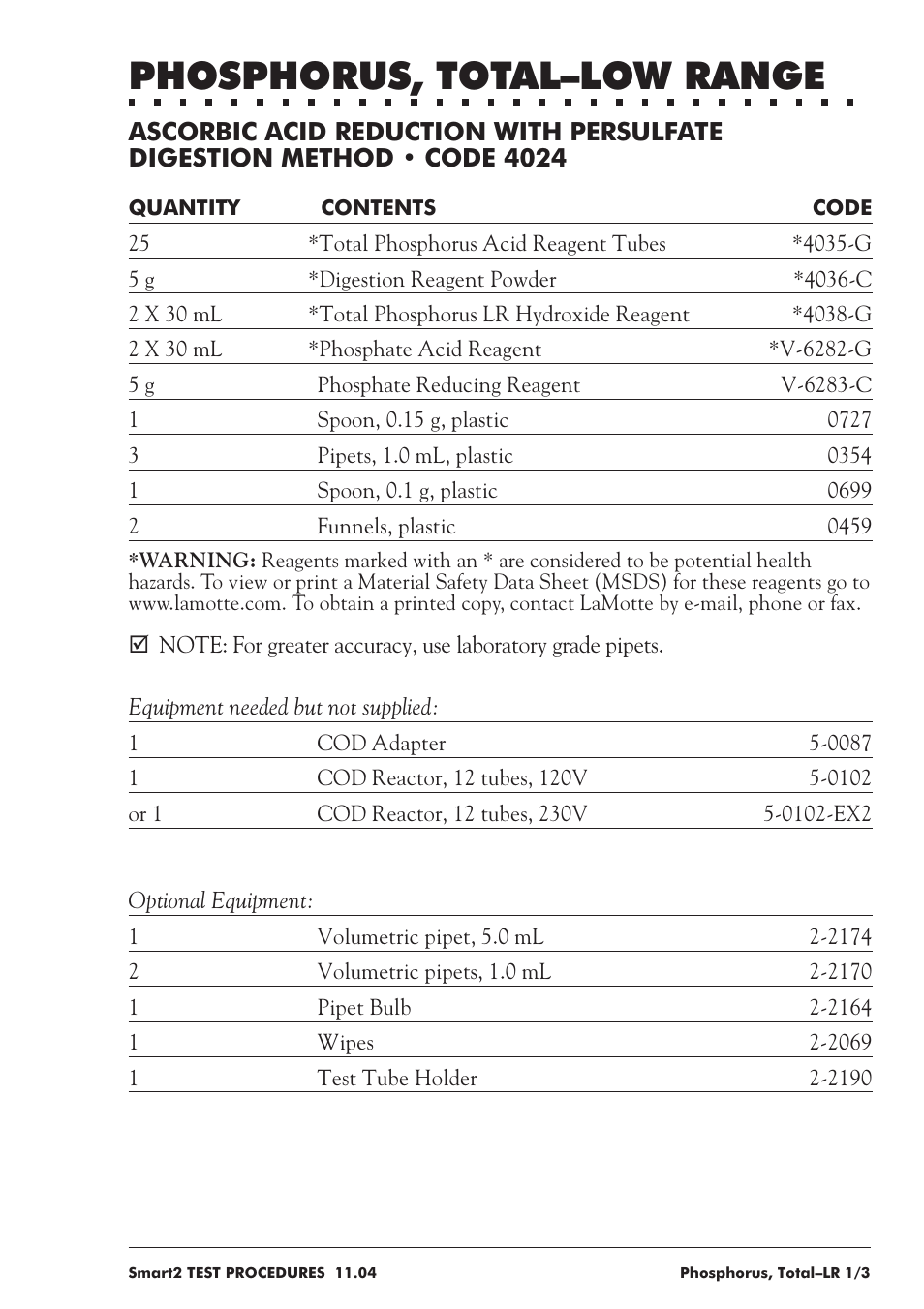 Phosphorus, total–low range | LaMotte SMART 2 User Manual | Page 225 / 258