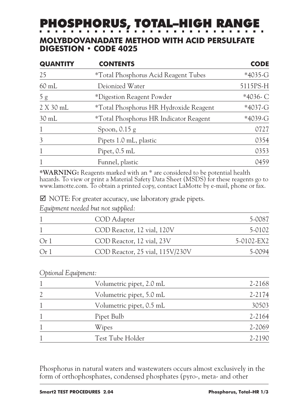 Phosphorus, total–high range | LaMotte SMART 2 User Manual | Page 229 / 258