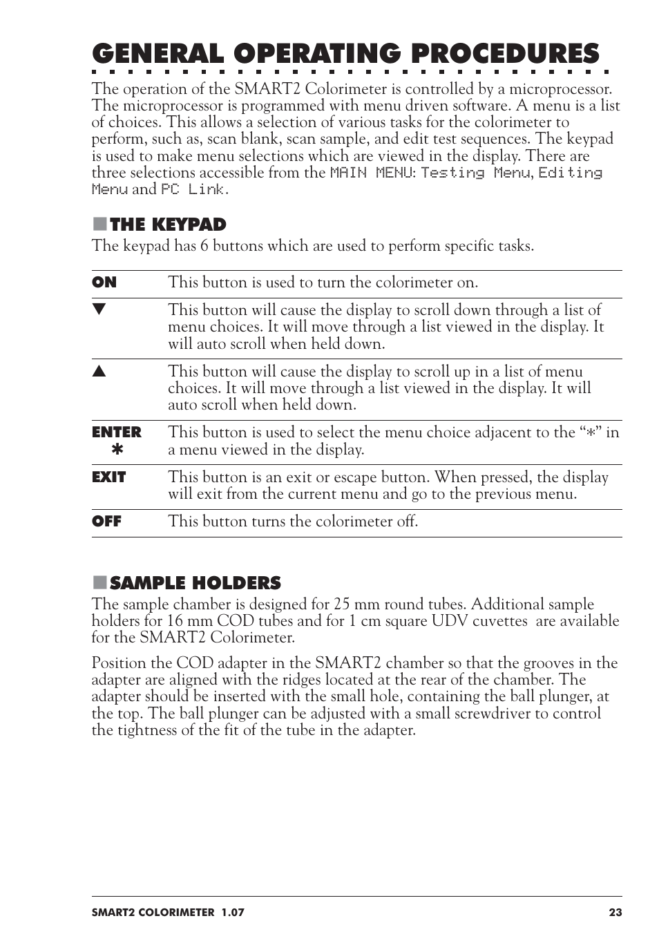 General operating procedures | LaMotte SMART 2 User Manual | Page 23 / 258