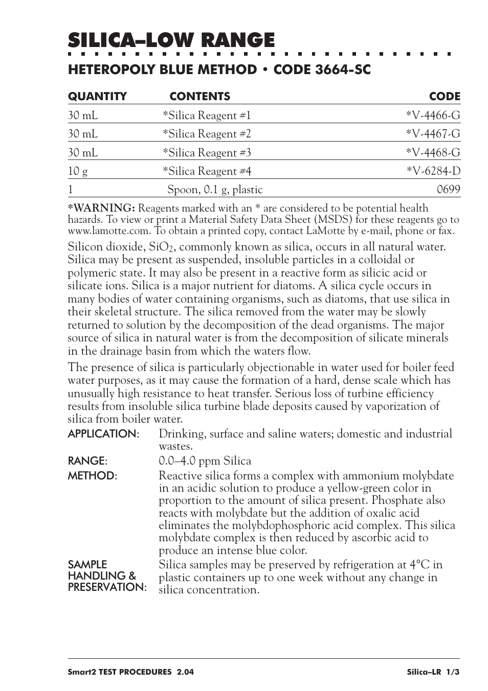 Silica–low range | LaMotte SMART 2 User Manual | Page 235 / 258