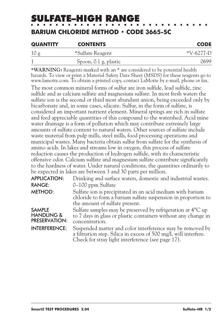 Sulfate–high range | LaMotte SMART 2 User Manual | Page 241 / 258