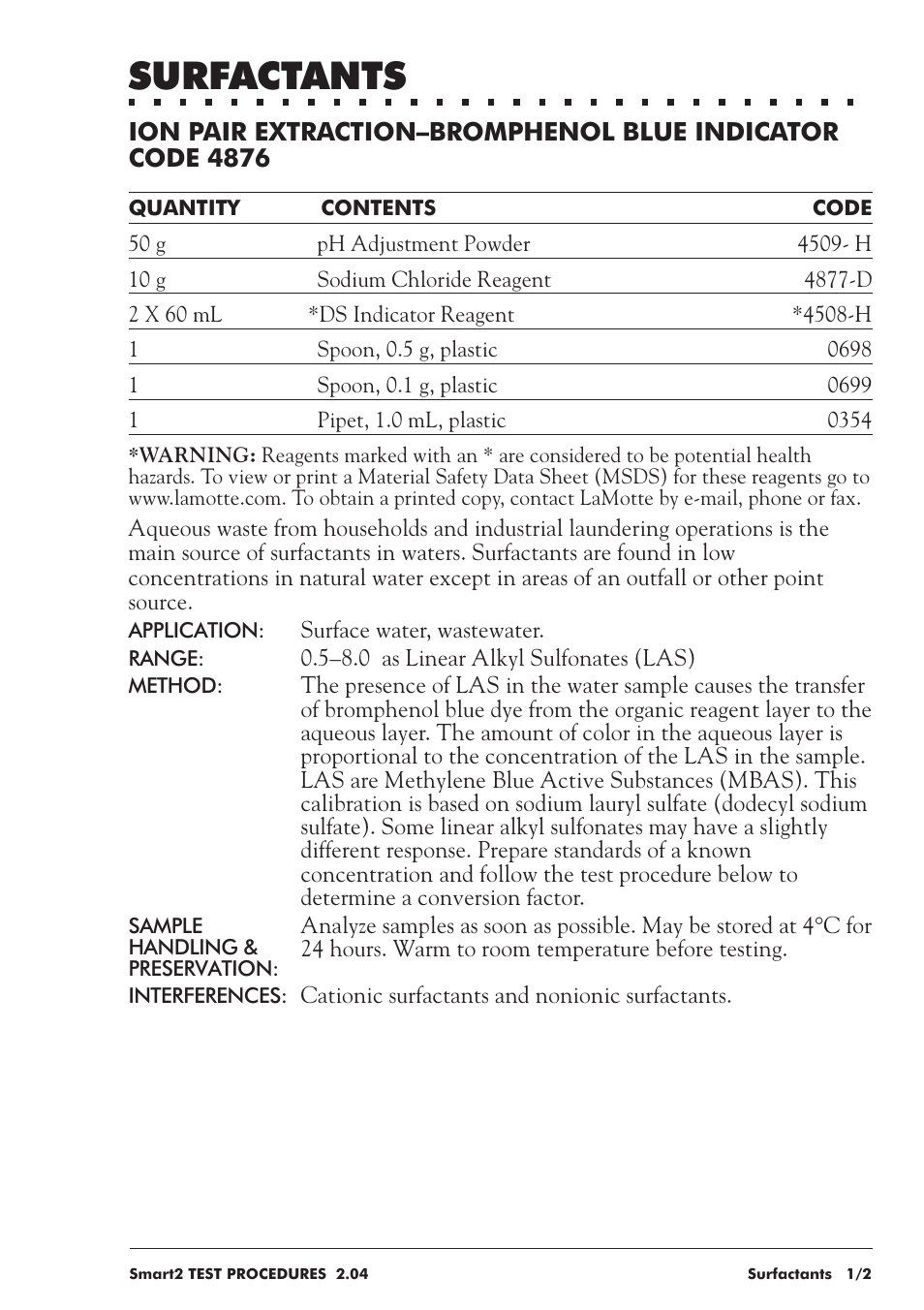 Surfactants | LaMotte SMART 2 User Manual | Page 245 / 258