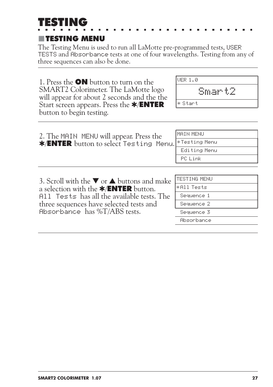 Testing, Smart2 | LaMotte SMART 2 User Manual | Page 27 / 258