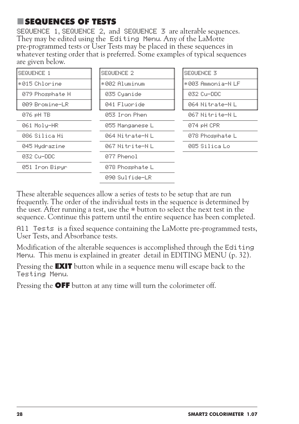 Sequences of tests | LaMotte SMART 2 User Manual | Page 28 / 258