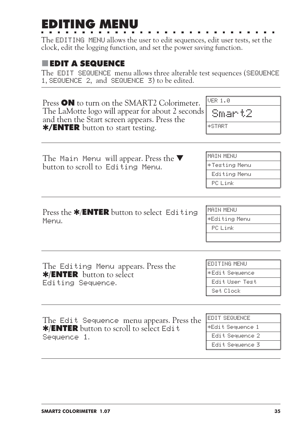 Editing menu, Smart2 | LaMotte SMART 2 User Manual | Page 35 / 258