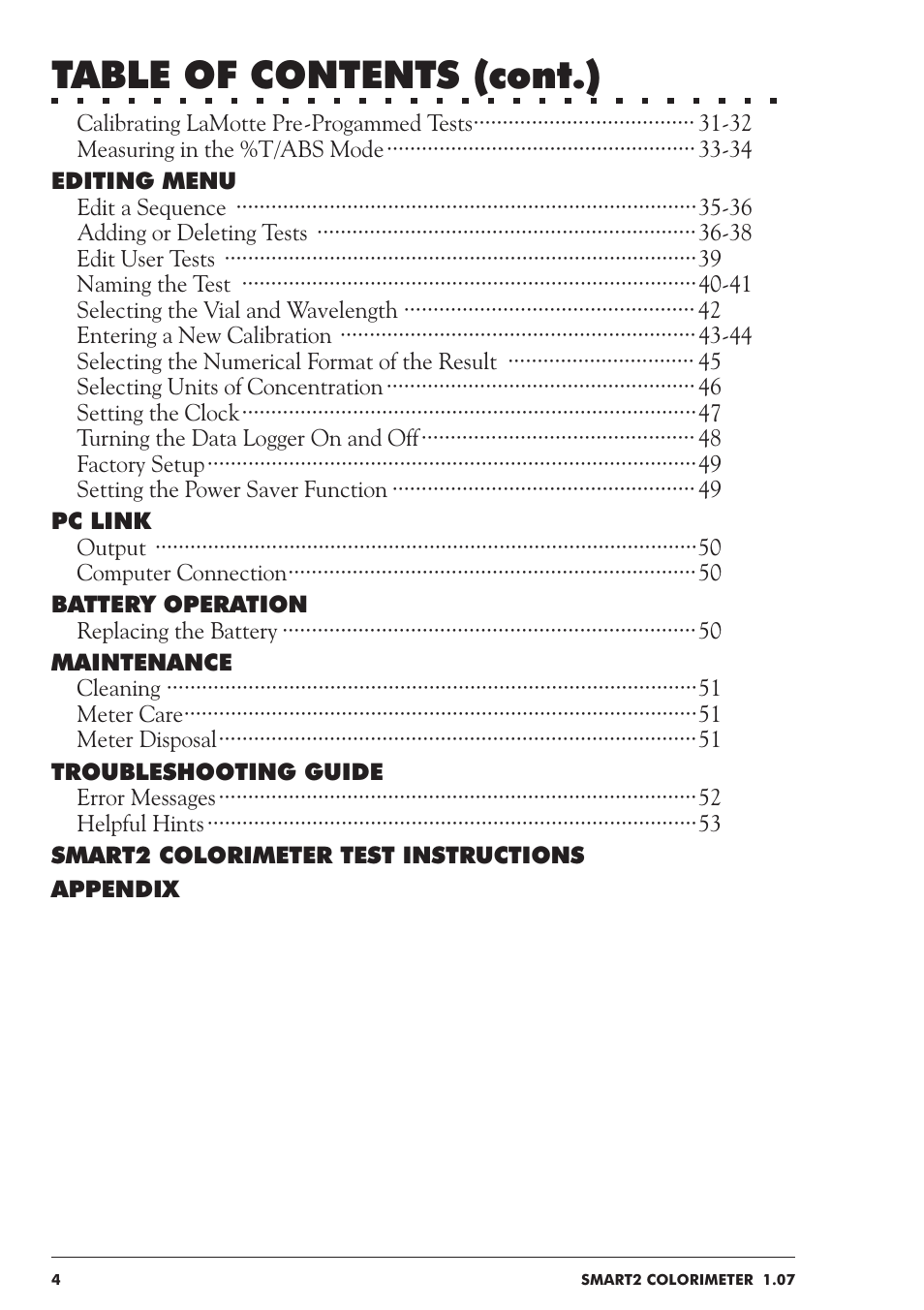 Table of contents (cont.) | LaMotte SMART 2 User Manual | Page 4 / 258