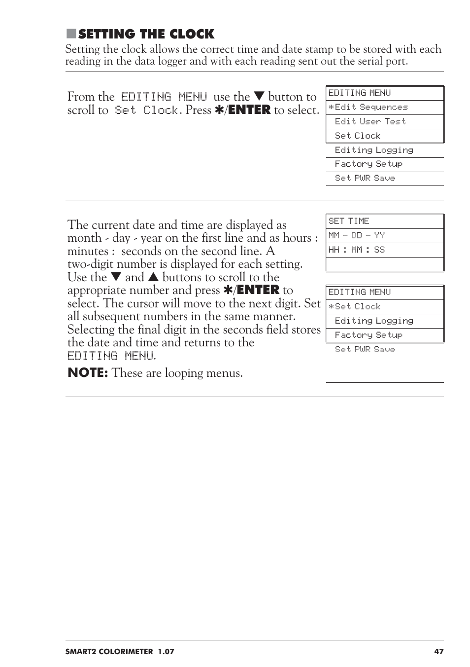 Setting the clock | LaMotte SMART 2 User Manual | Page 47 / 258