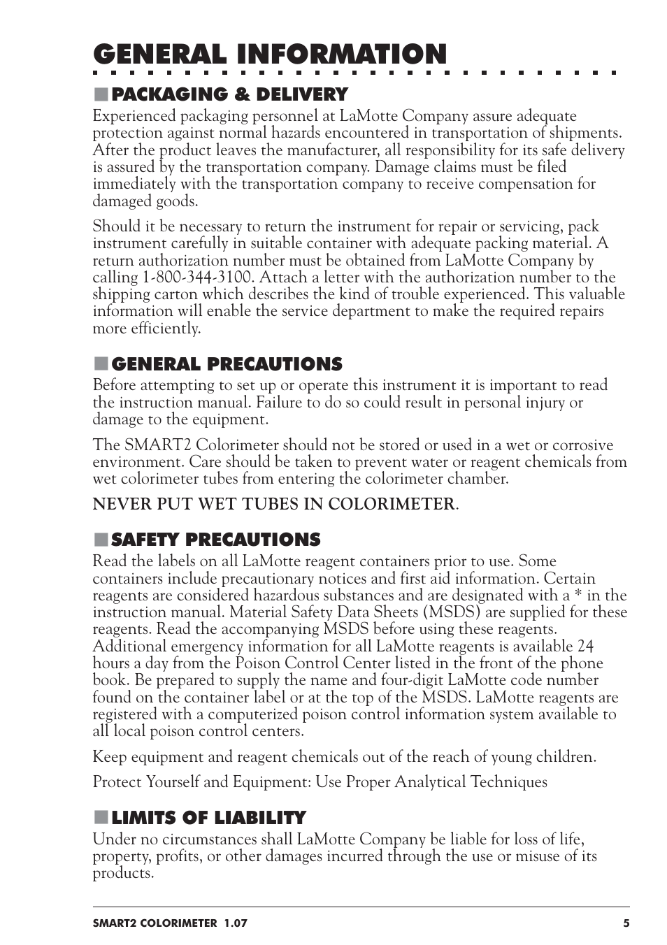 General information | LaMotte SMART 2 User Manual | Page 5 / 258