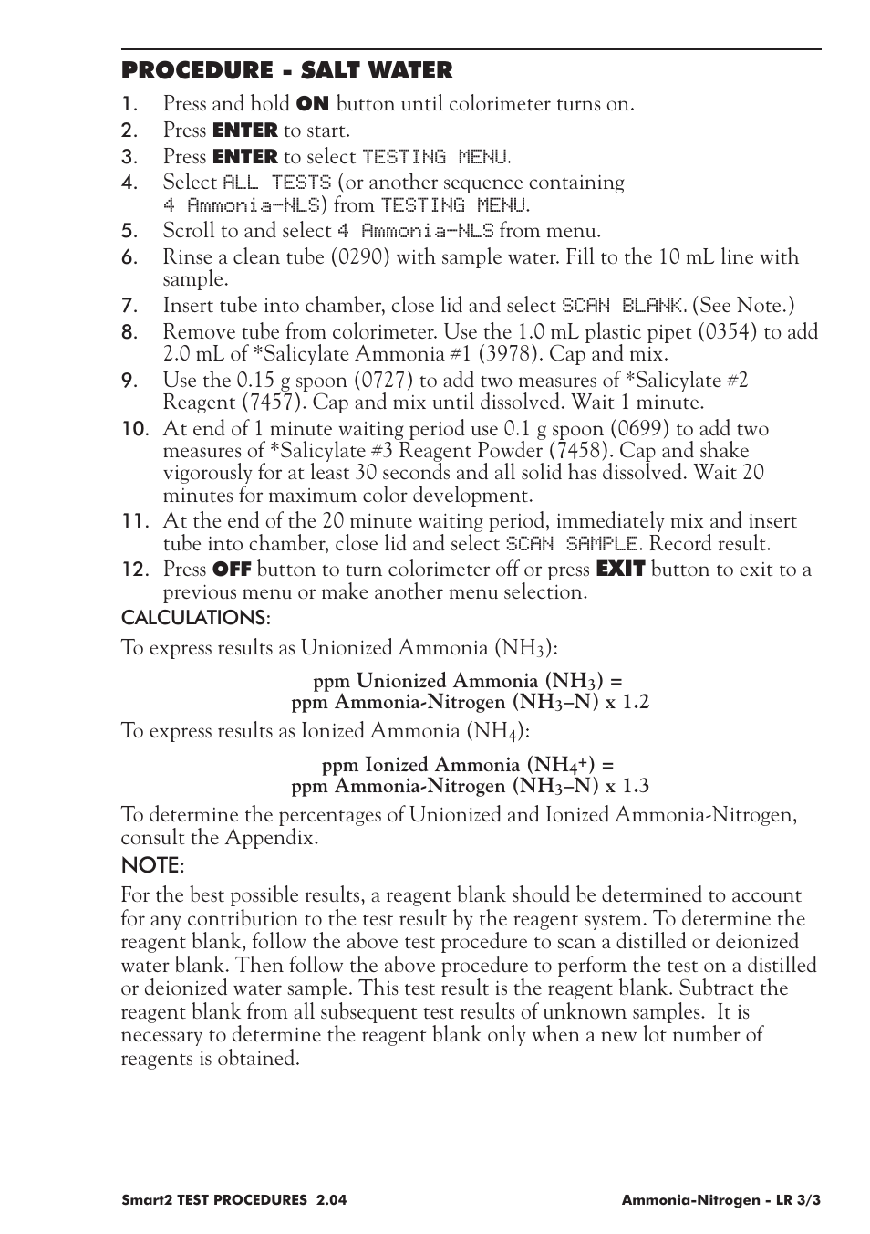 Procedure - salt water | LaMotte SMART 2 User Manual | Page 67 / 258