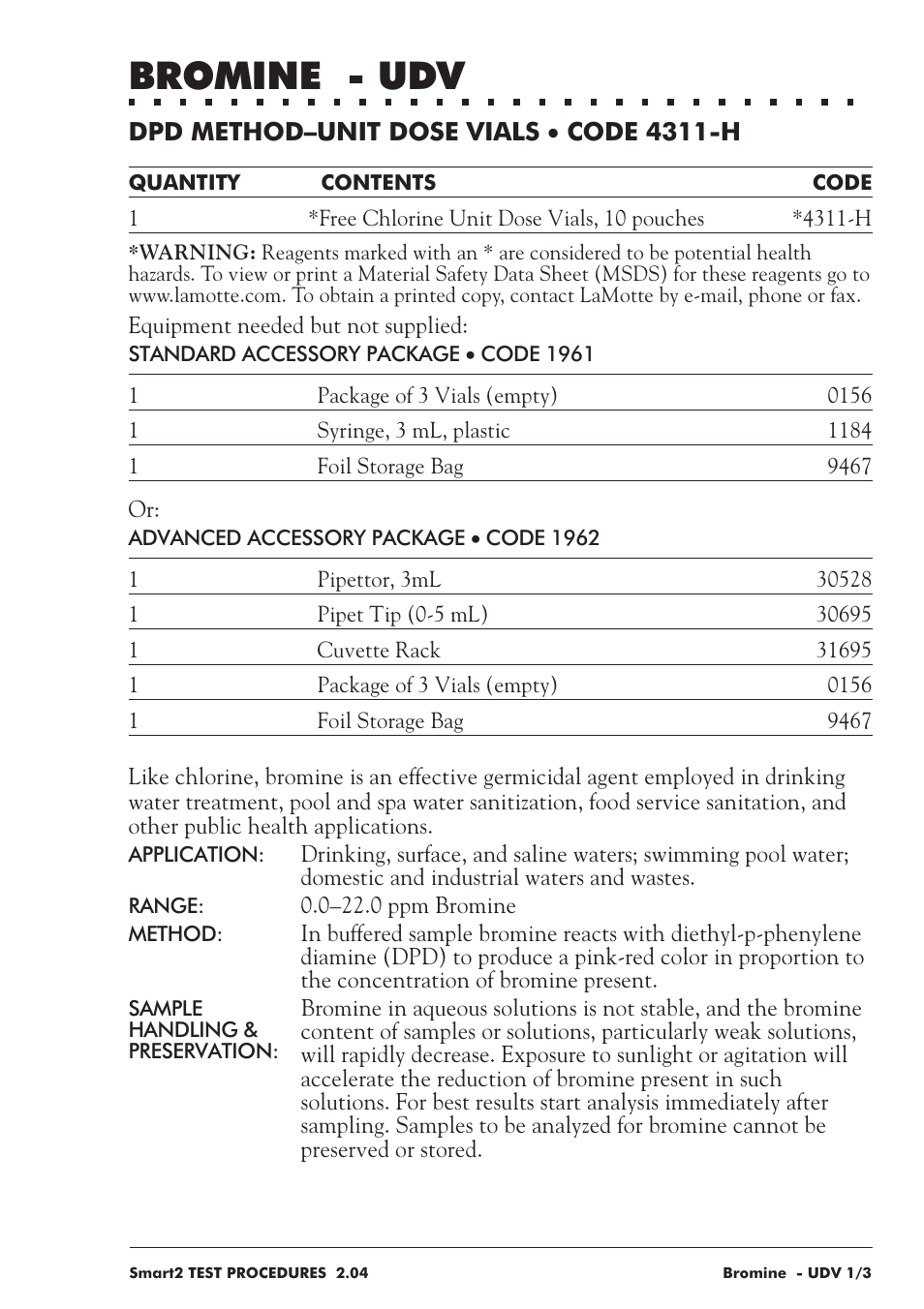 Bromine - udv | LaMotte SMART 2 User Manual | Page 79 / 258