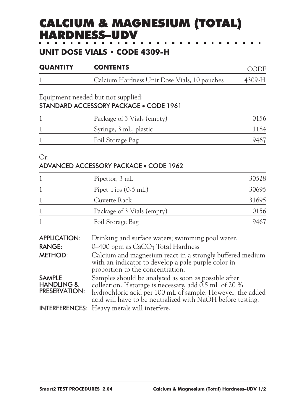 Calcium & magnesium (total) hardness–udv | LaMotte SMART 2 User Manual | Page 85 / 258