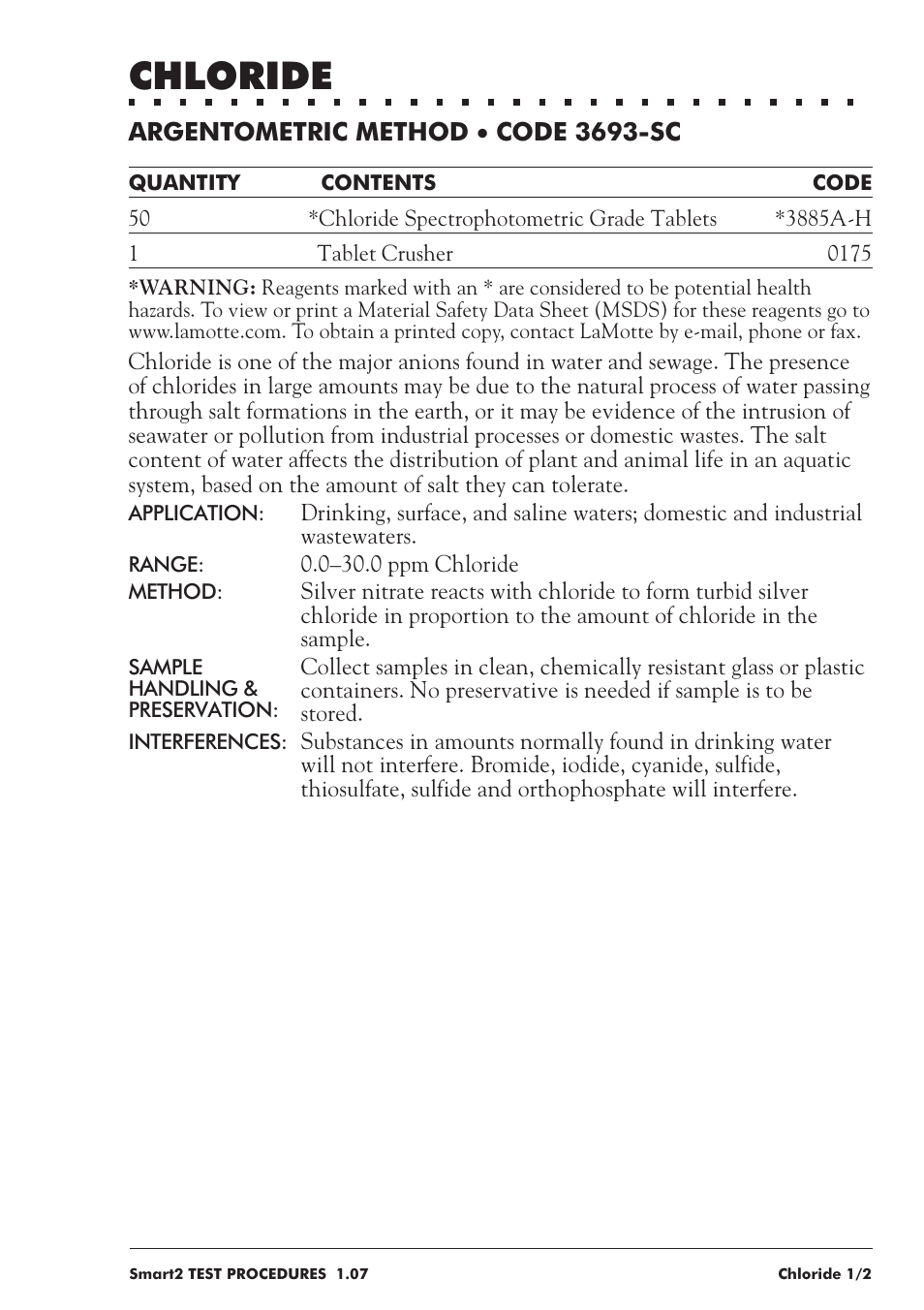 Chloride | LaMotte SMART 2 User Manual | Page 87 / 258