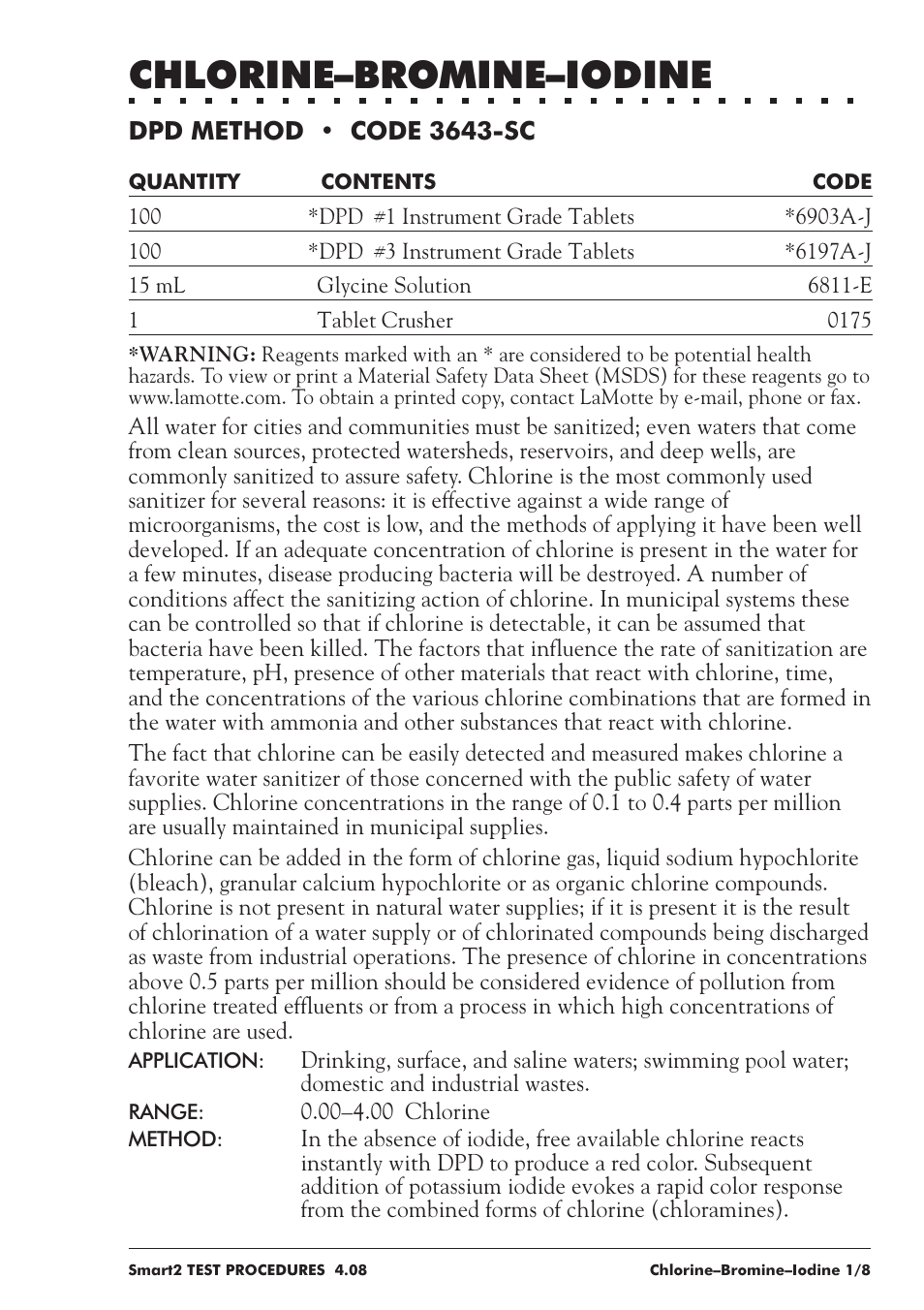 Chlorine–bromine–iodine | LaMotte SMART 2 User Manual | Page 93 / 258