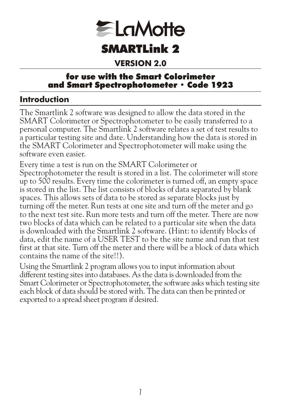 LaMotte SMART Link 2 User Manual | 8 pages