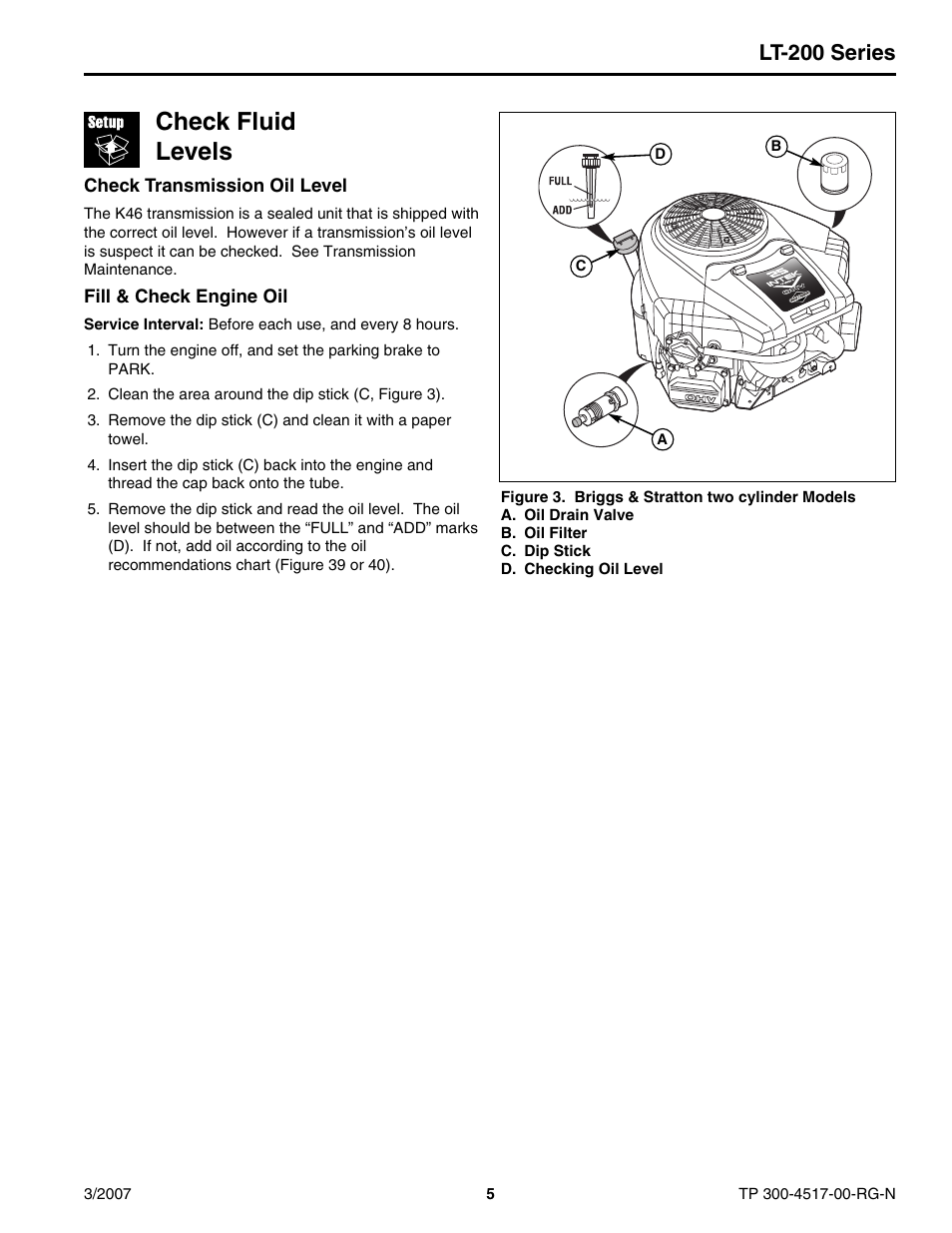 Check fluid levels, Lt-200 series | Briggs & Stratton LT-200 User Manual | Page 5 / 14