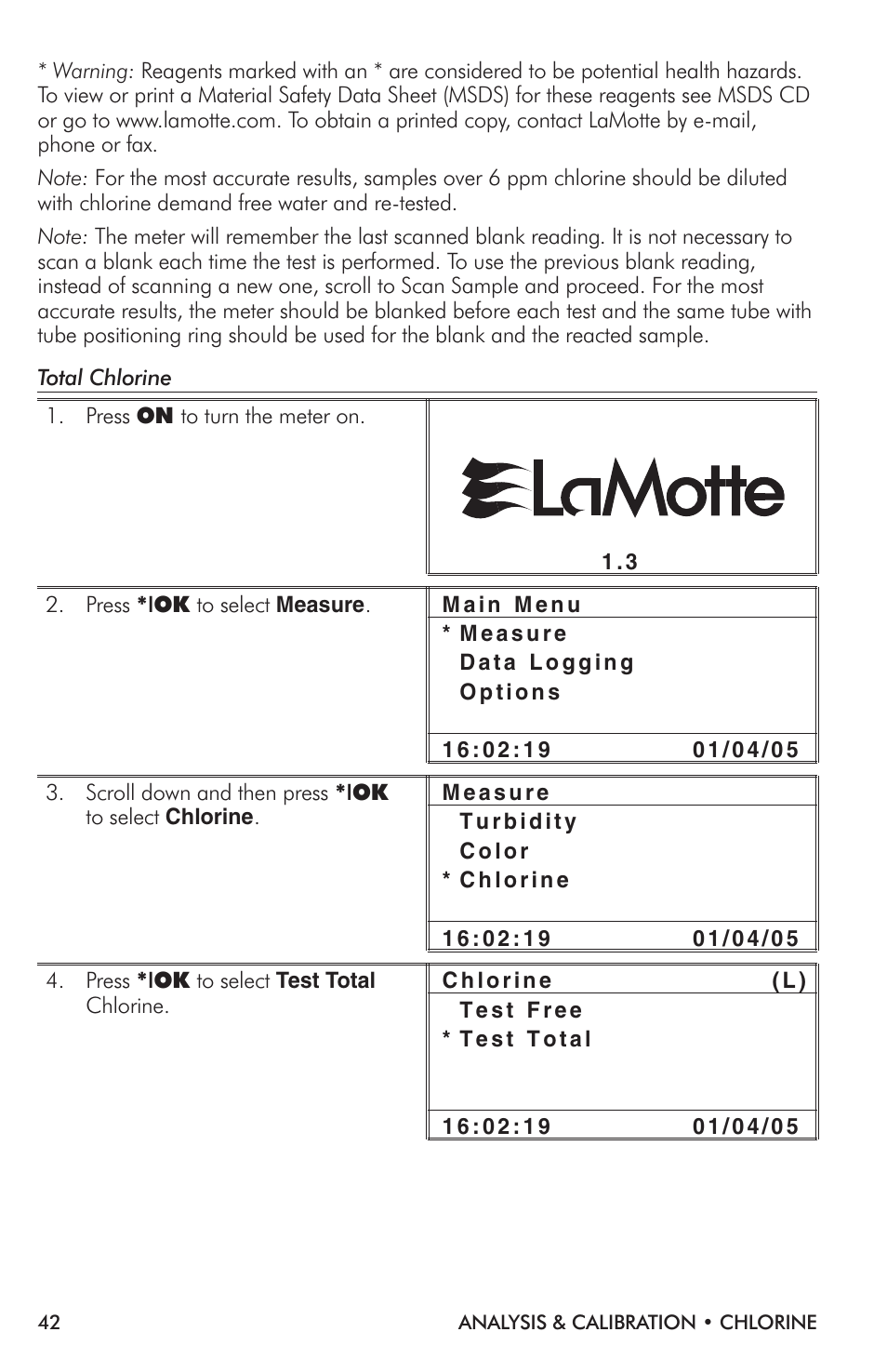 LaMotte TC-3000 Tri-Meter User Manual | Page 42 / 76