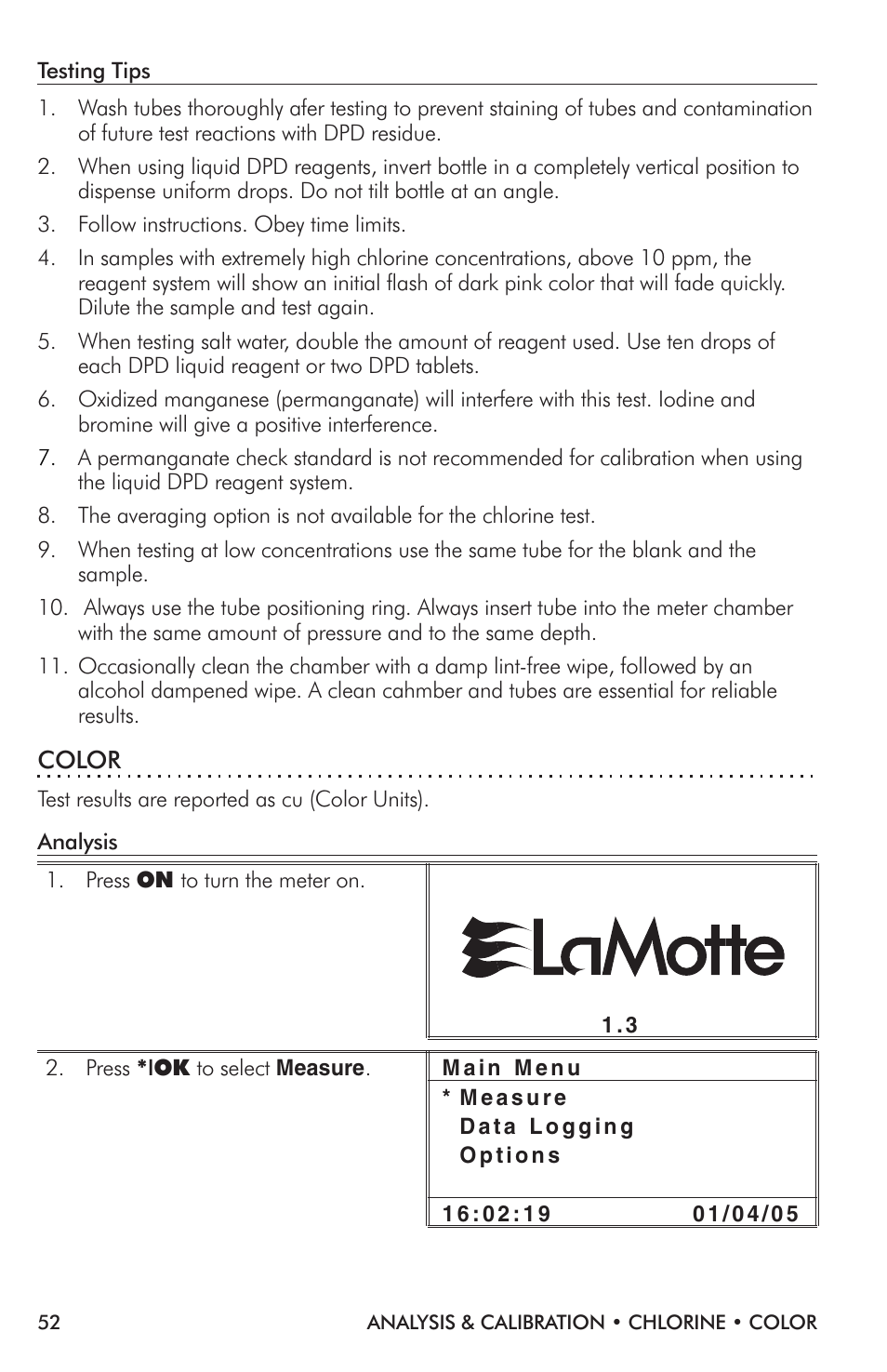 LaMotte TC-3000 Tri-Meter User Manual | Page 52 / 76