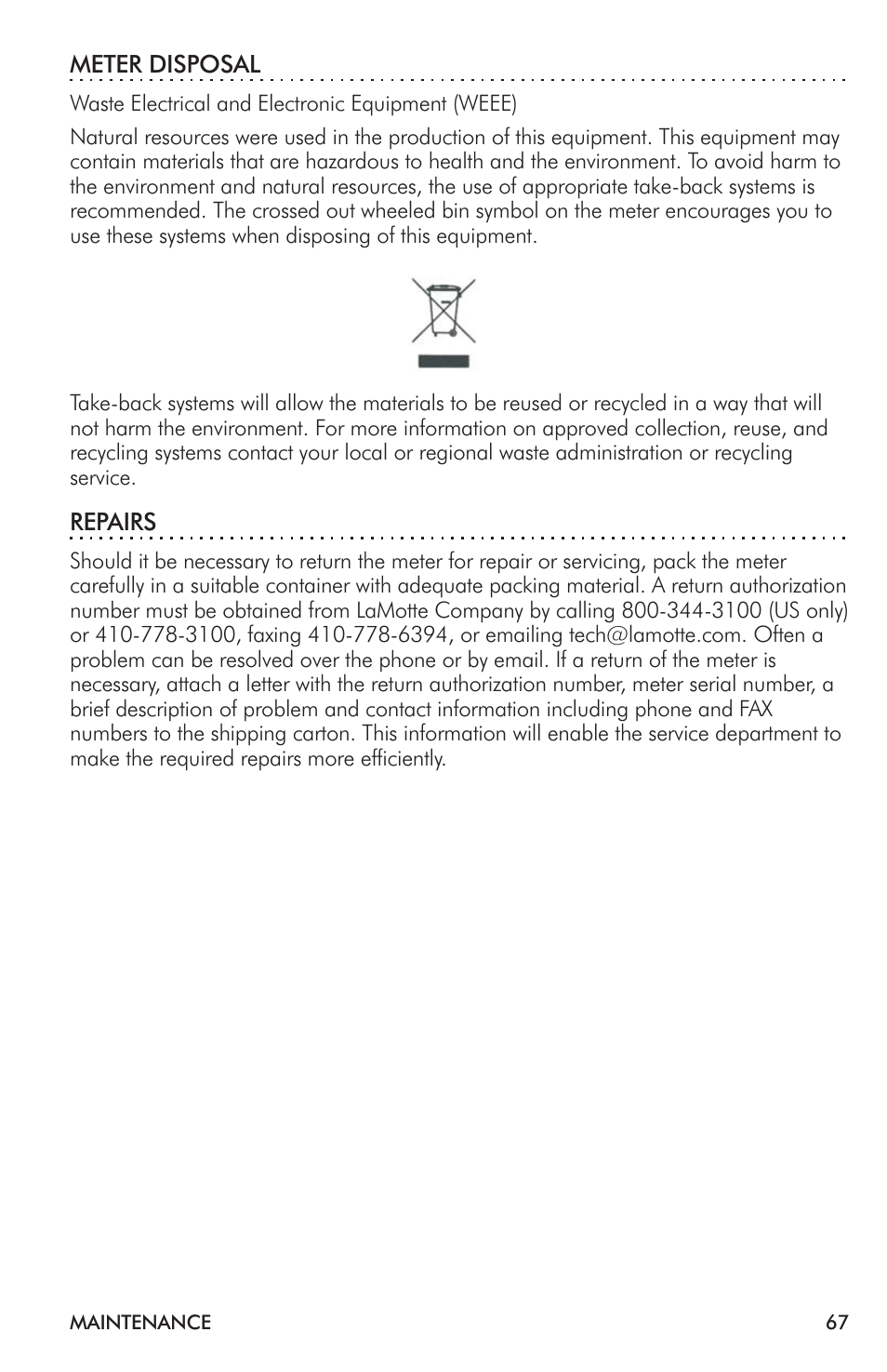 LaMotte TC-3000 Tri-Meter User Manual | Page 67 / 76