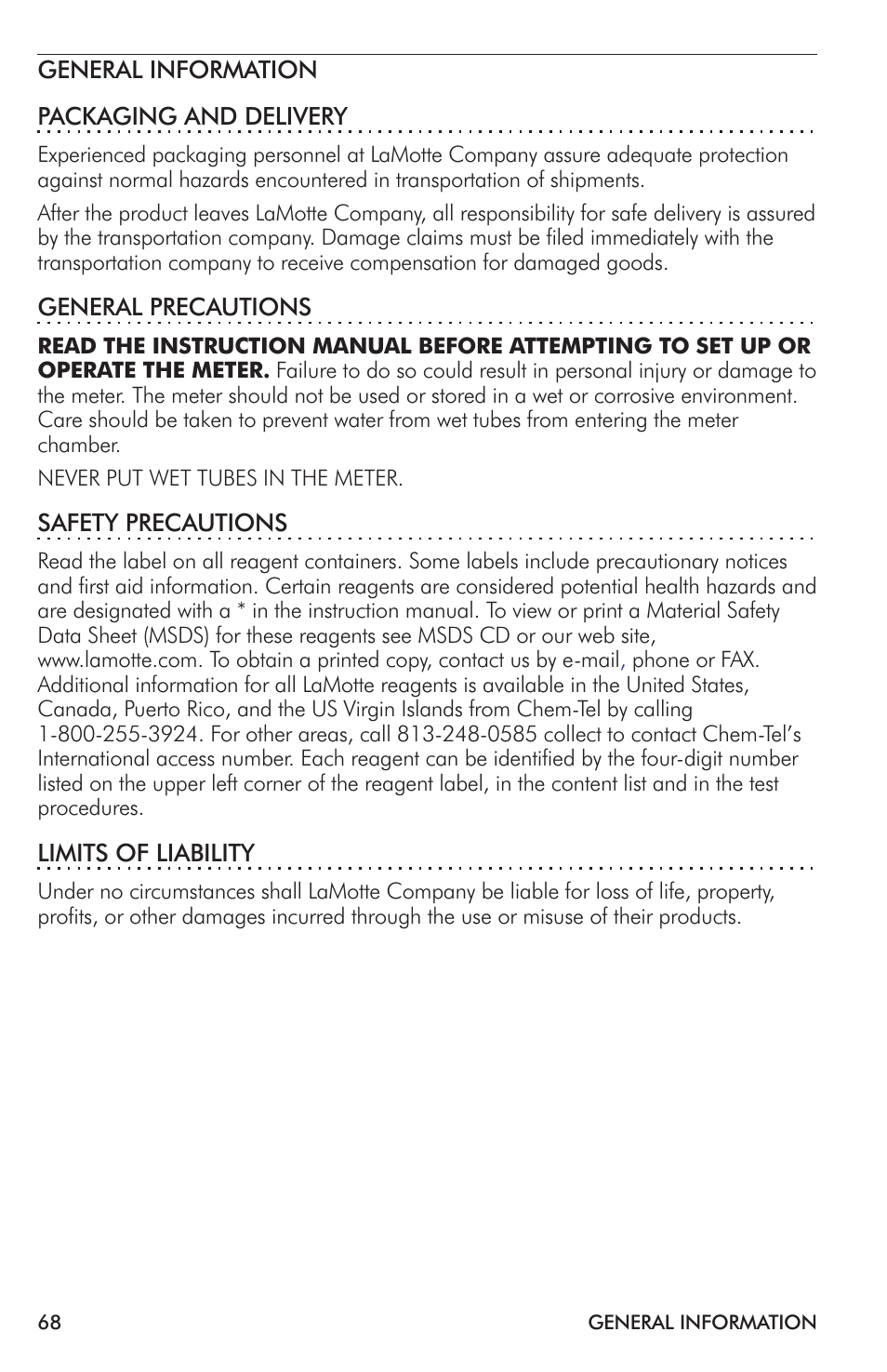 LaMotte TC-3000 Tri-Meter User Manual | Page 68 / 76