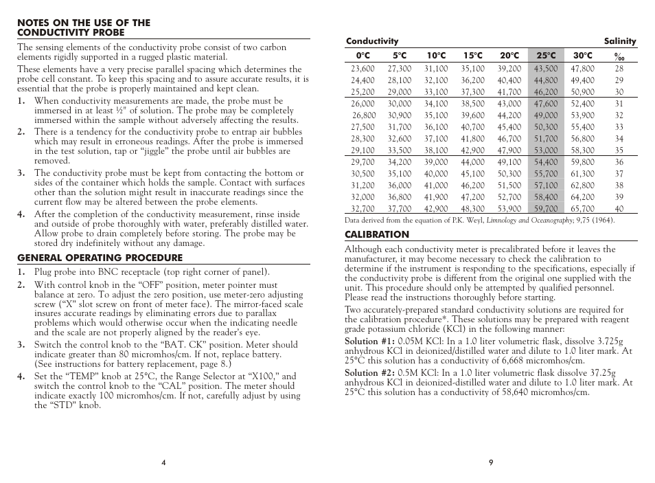 LaMotte MULTI-RANGE CONDUCTIVITY METER DA-1 1929 User Manual | Page 4 / 6