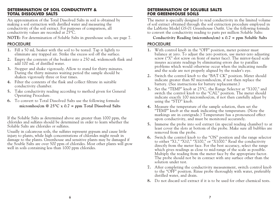 LaMotte MULTI-RANGE CONDUCTIVITY METER DA-1 1929 User Manual | Page 6 / 6
