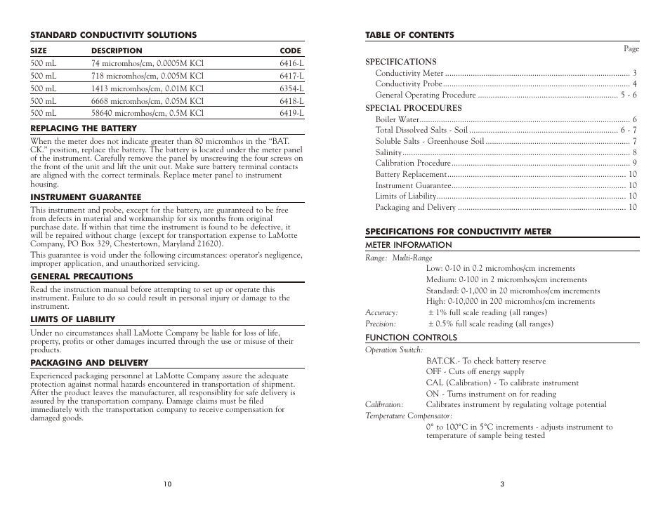 LaMotte Multi-Range Conductivity Meter 1704 DA-LR User Manual | Page 3 / 6