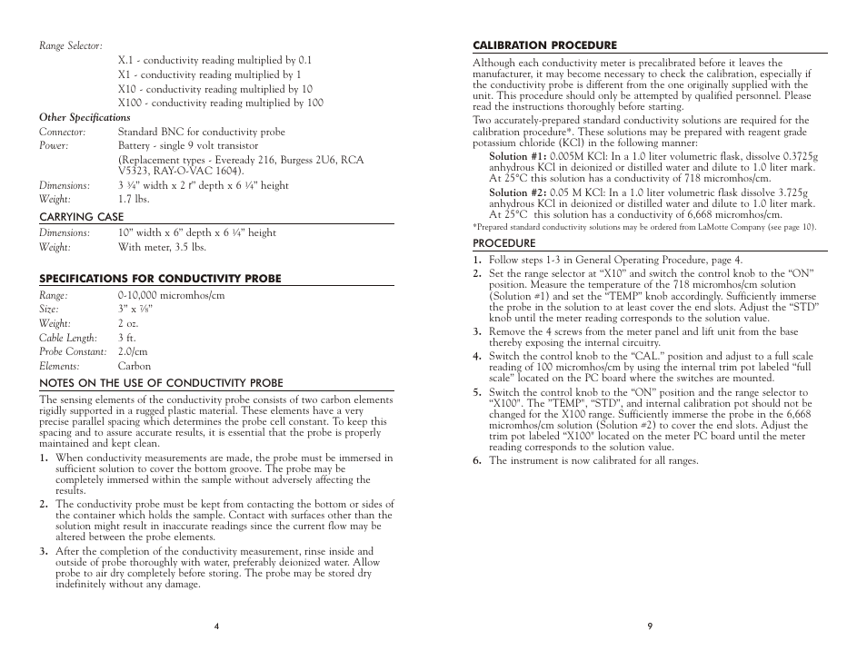 LaMotte Multi-Range Conductivity Meter 1704 DA-LR User Manual | Page 4 / 6