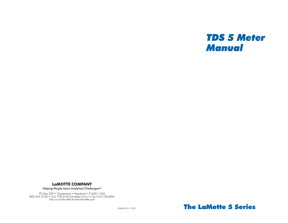 LaMotte TDS 5 Meter User Manual | 12 pages