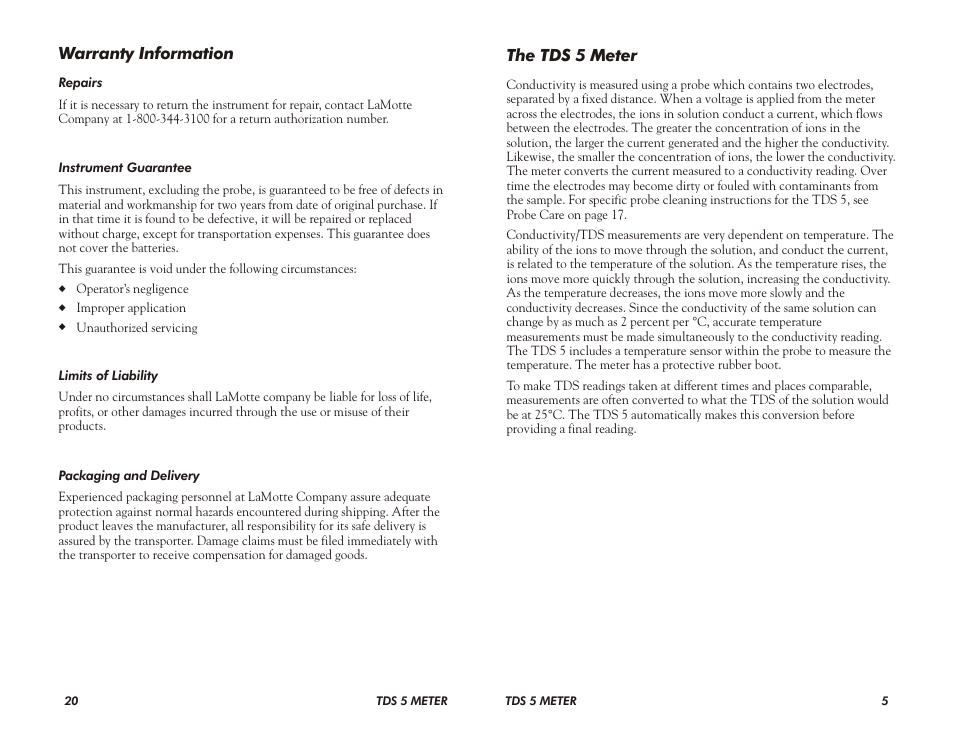 LaMotte TDS 5 Meter User Manual | Page 5 / 12