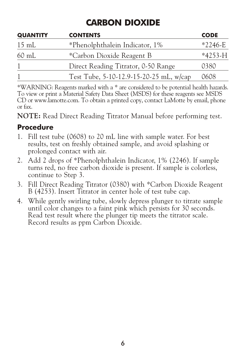 Carbon dioxide | LaMotte AG-104 Salt Water Aquarium User Manual | Page 6 / 16