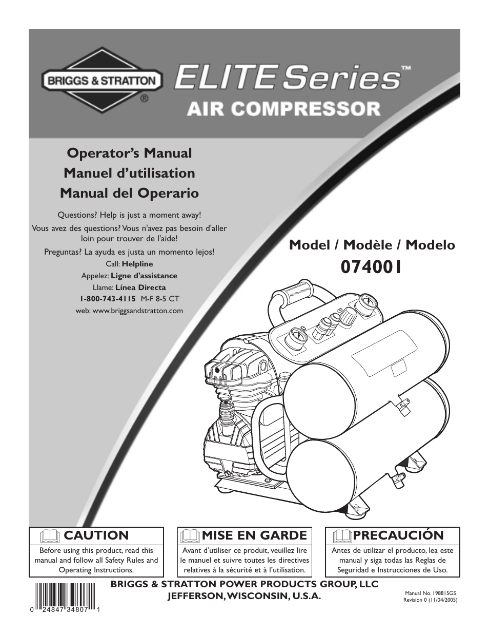 Briggs & Stratton 074001 User Manual | 56 pages