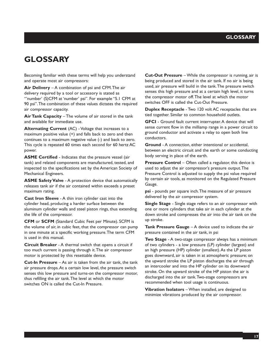 Glossary | Briggs & Stratton 074001 User Manual | Page 17 / 56