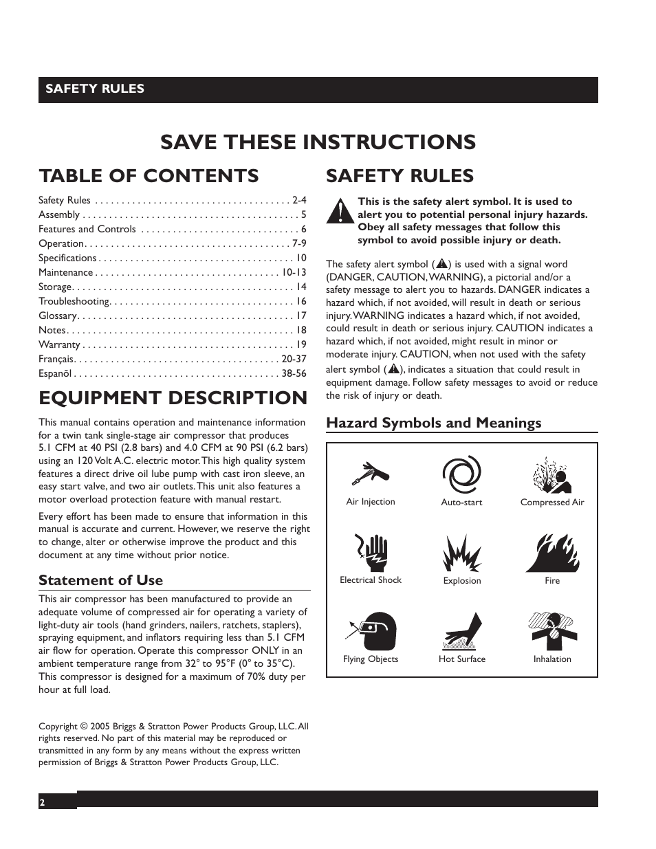 Briggs & Stratton 074001 User Manual | Page 2 / 56