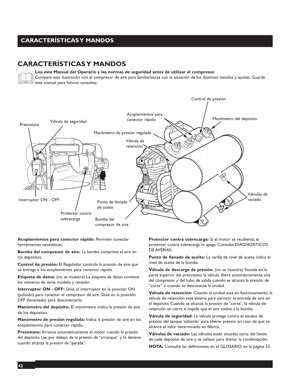 Características y mandos | Briggs & Stratton 074001 User Manual | Page 42 / 56