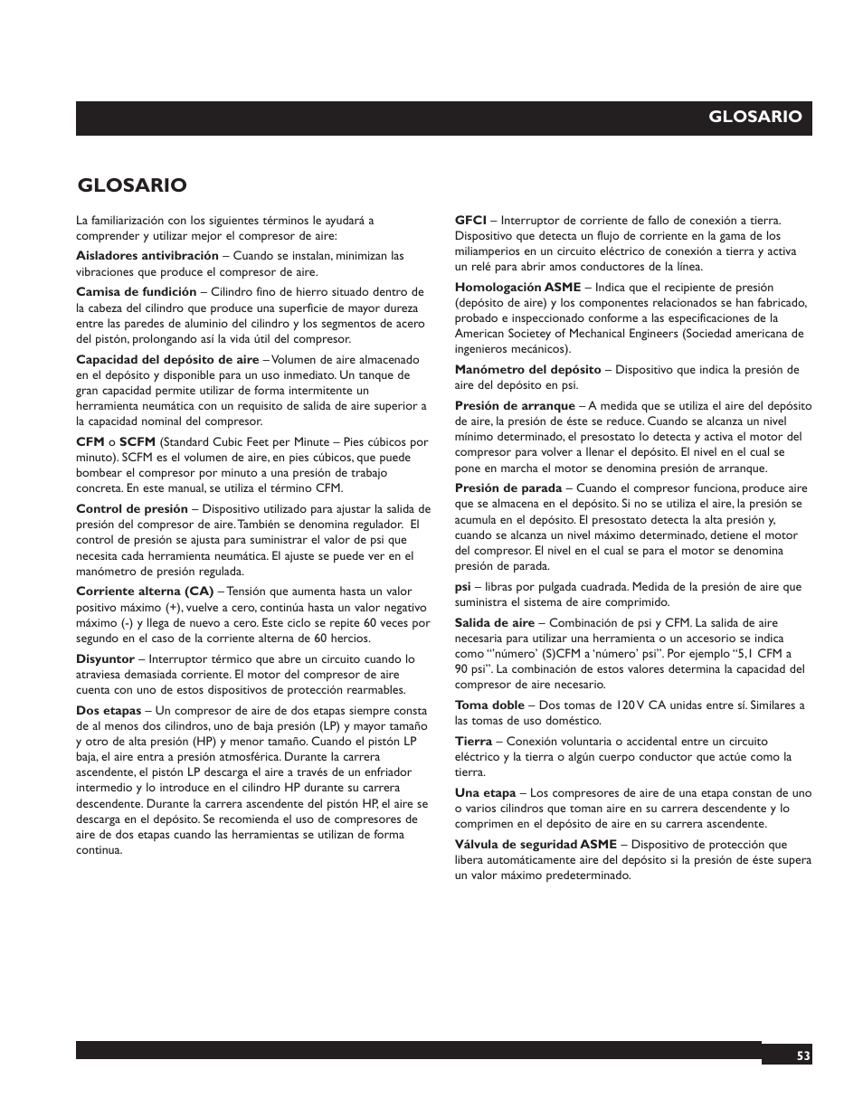 Glosario | Briggs & Stratton 074001 User Manual | Page 53 / 56