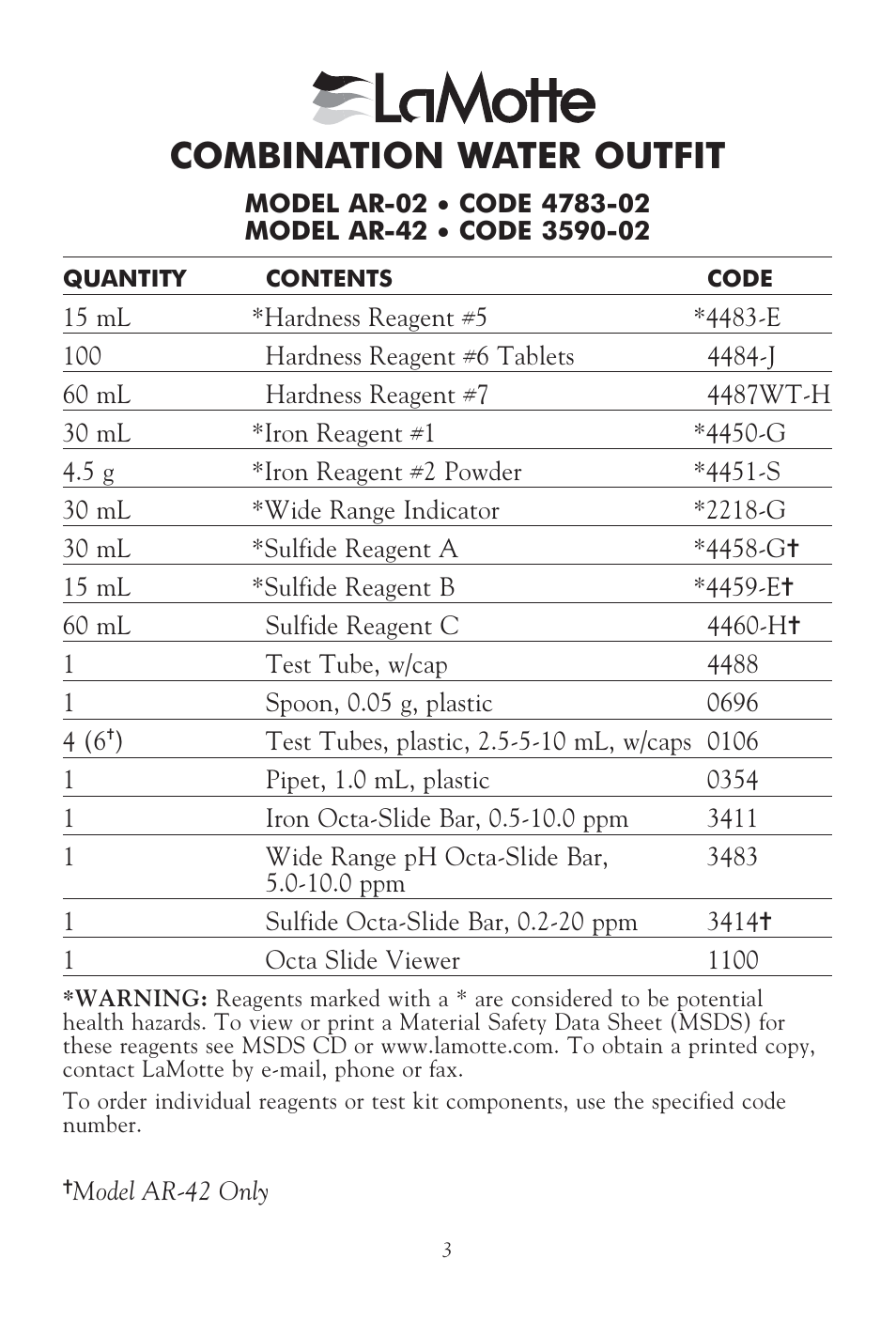 Combination water outfit | LaMotte AR-42 User Manual | Page 3 / 8