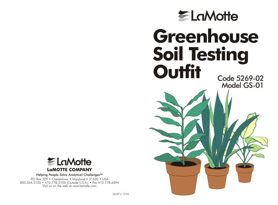 LaMotte Greenhouse Soil Testing Outfit GS-01 User Manual | 8 pages