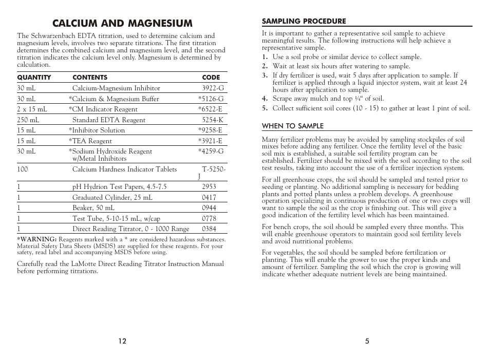 Cal cium and mag ne sium | LaMotte Greenhouse Soil Testing Outfit GS-01 User Manual | Page 5 / 8