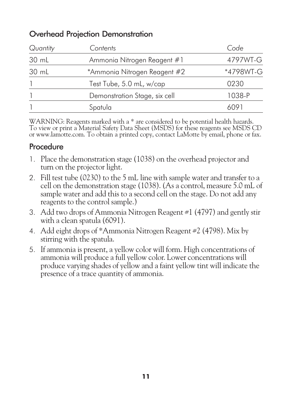 LaMotte AM-21 Water Pollution Detection Outfit User Manual | Page 11 / 51