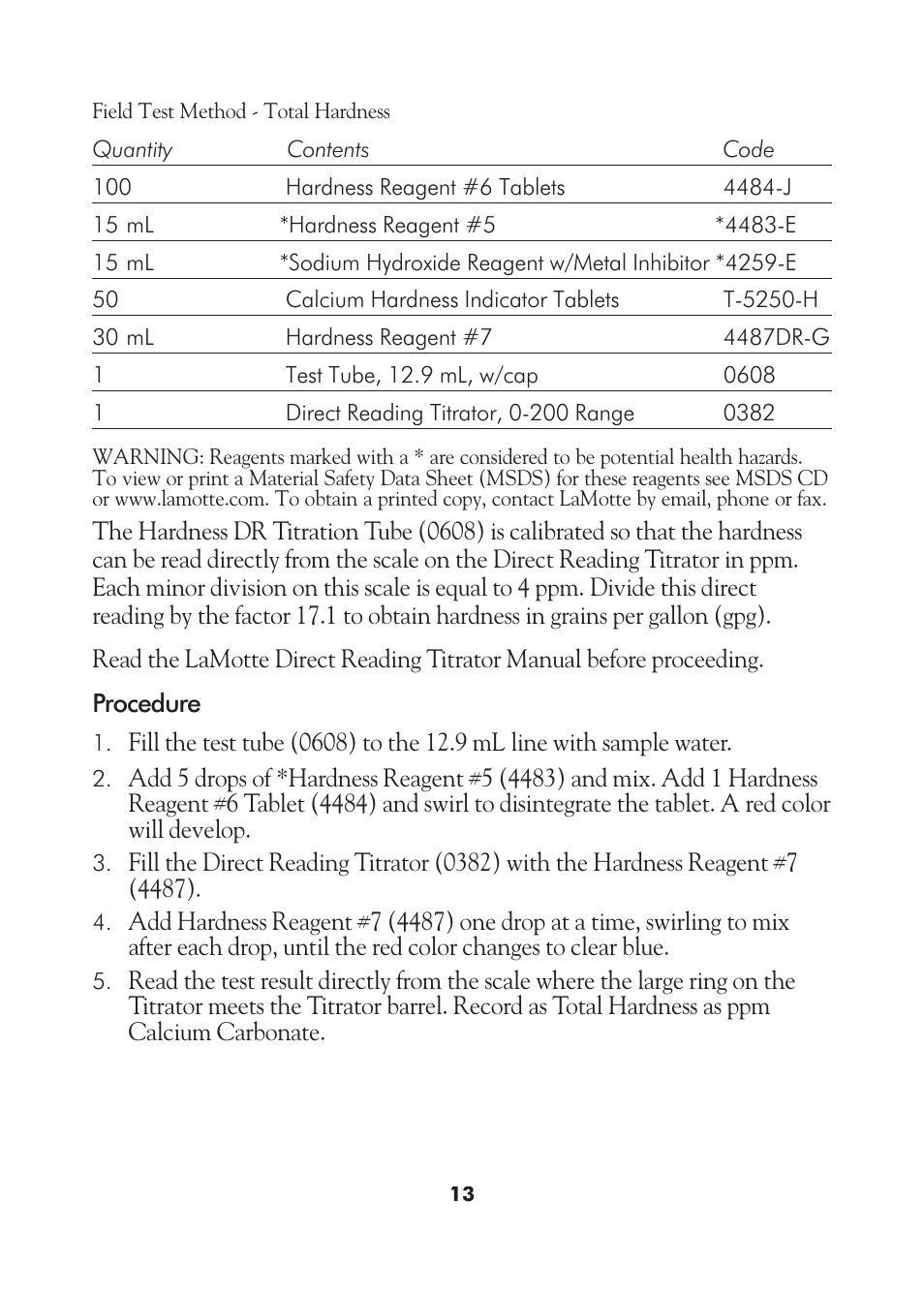 LaMotte AM-21 Water Pollution Detection Outfit User Manual | Page 13 / 51