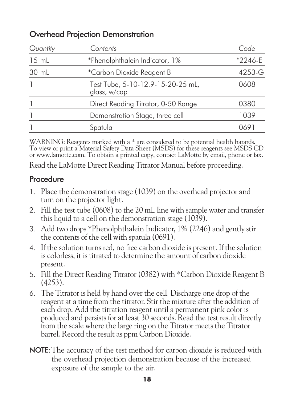 LaMotte AM-21 Water Pollution Detection Outfit User Manual | Page 18 / 51