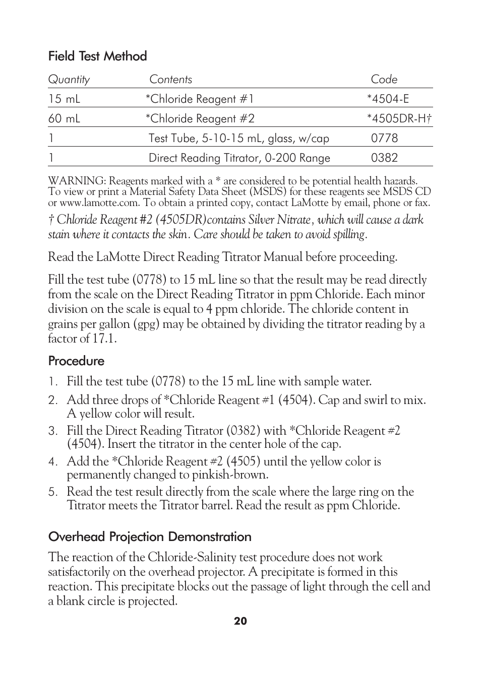 LaMotte AM-21 Water Pollution Detection Outfit User Manual | Page 20 / 51