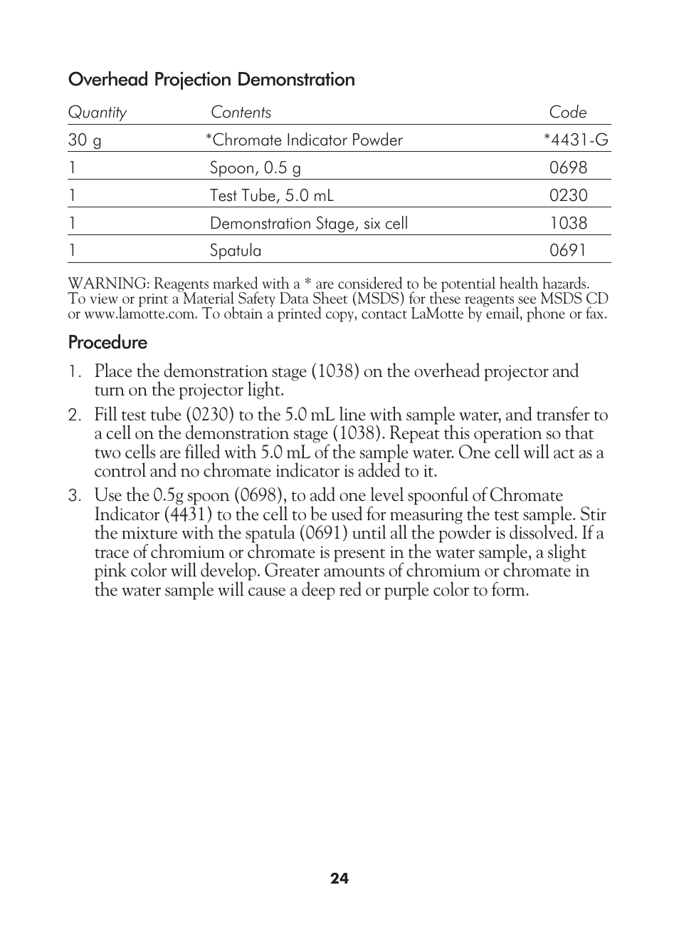 LaMotte AM-21 Water Pollution Detection Outfit User Manual | Page 24 / 51
